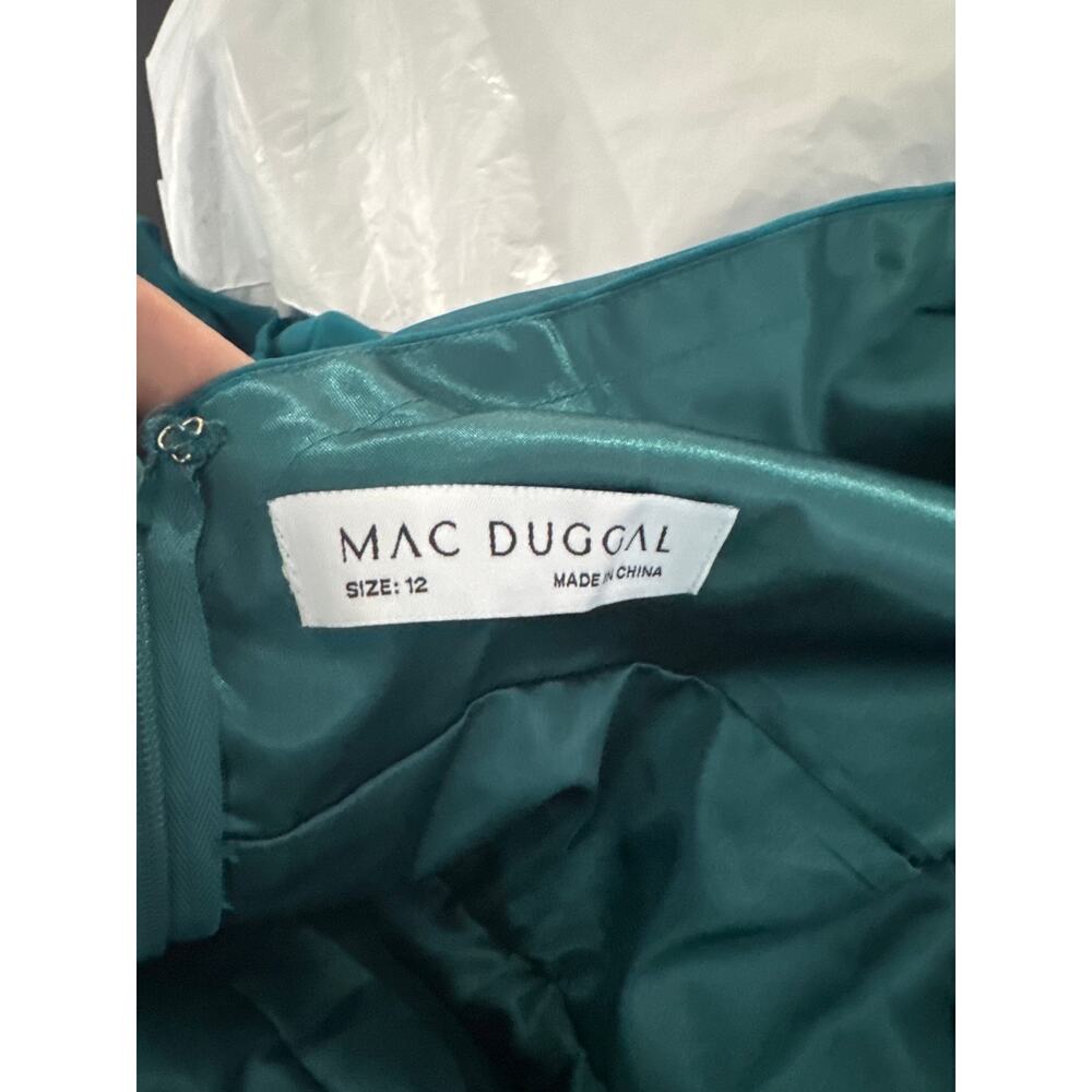 Mac Duggal Teal V-Neck Puff Sleeve Midi Dress - Picture 11 of 12
